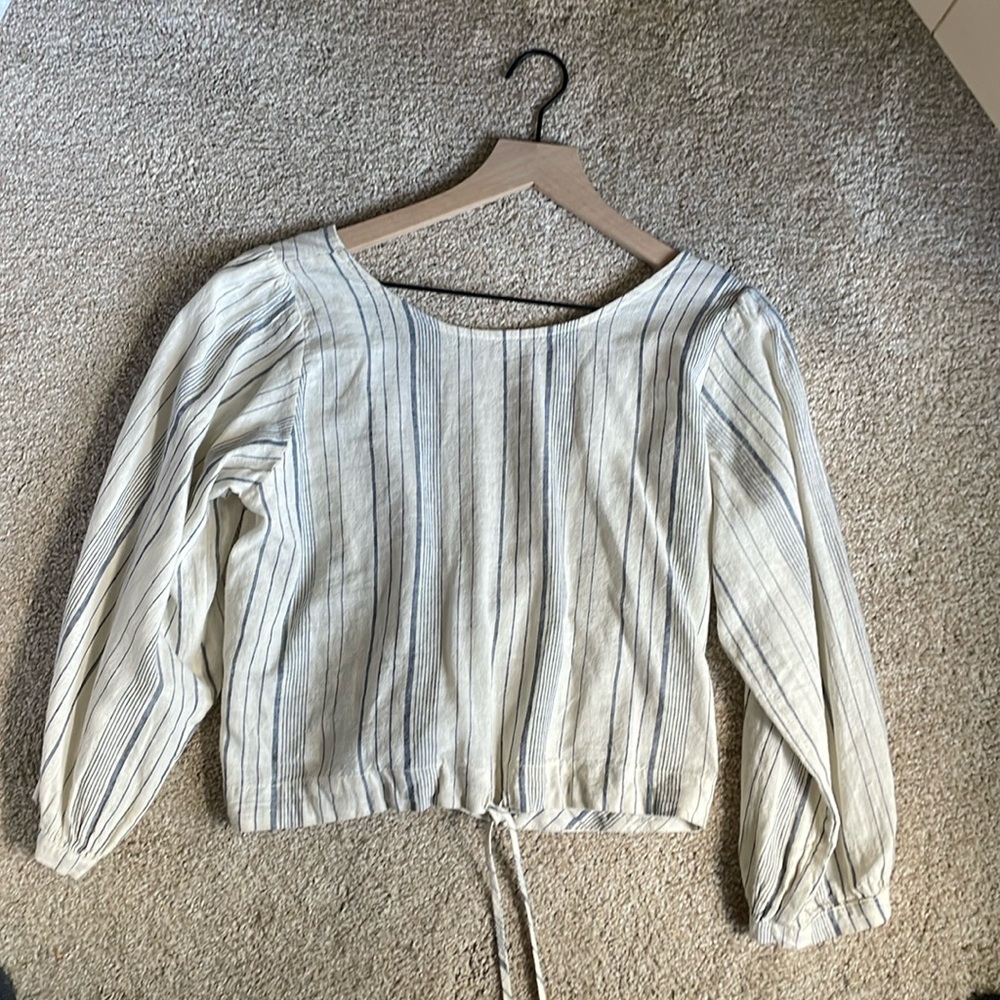 Esby Striped Cotton Linen Marie Top Cropped Size XS